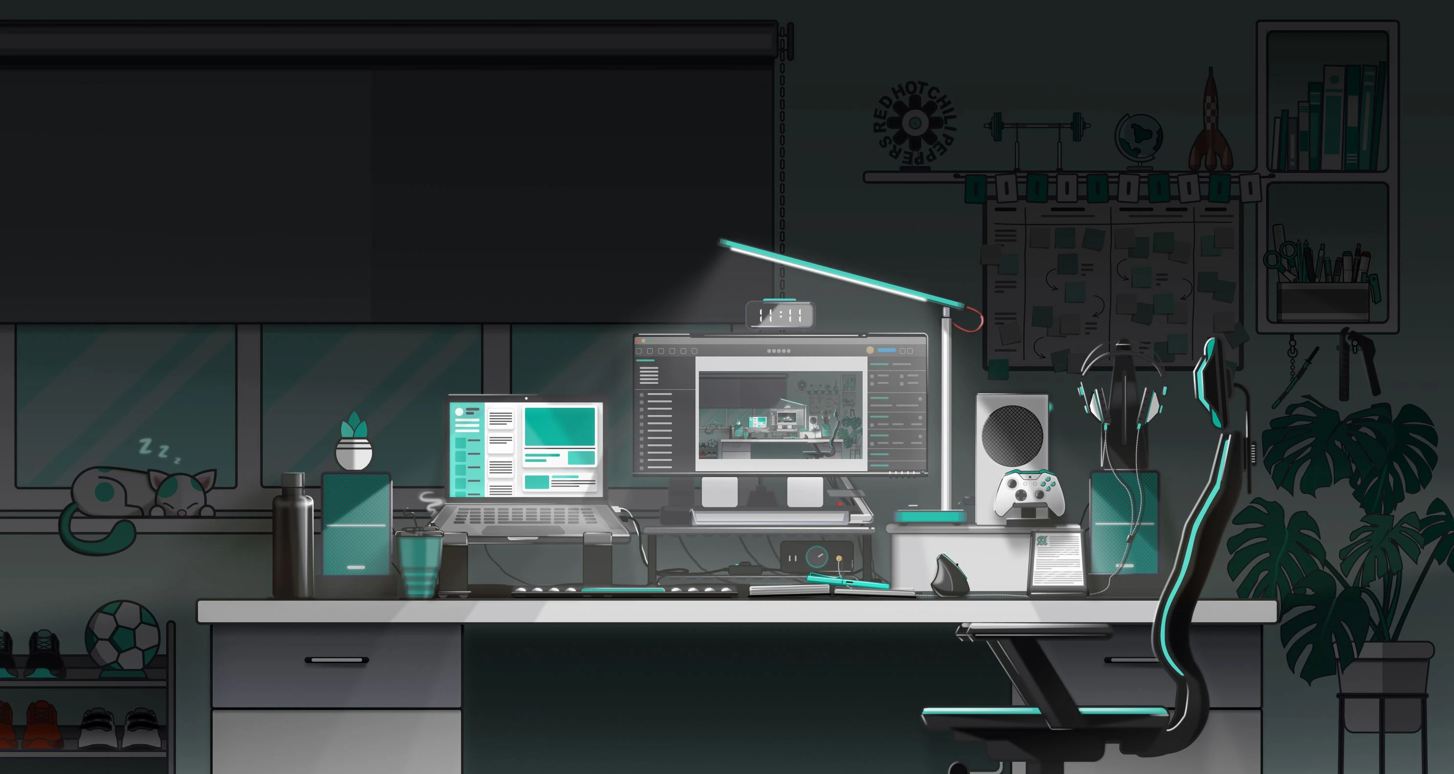 An illustrated creative workspace by Abhishek